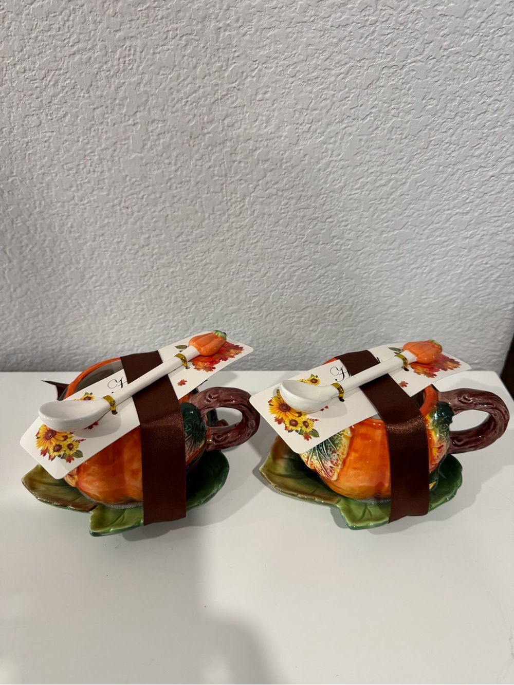 Autumn Pumpkin Soup Bowl with Spoon - Orange Ceramic Set